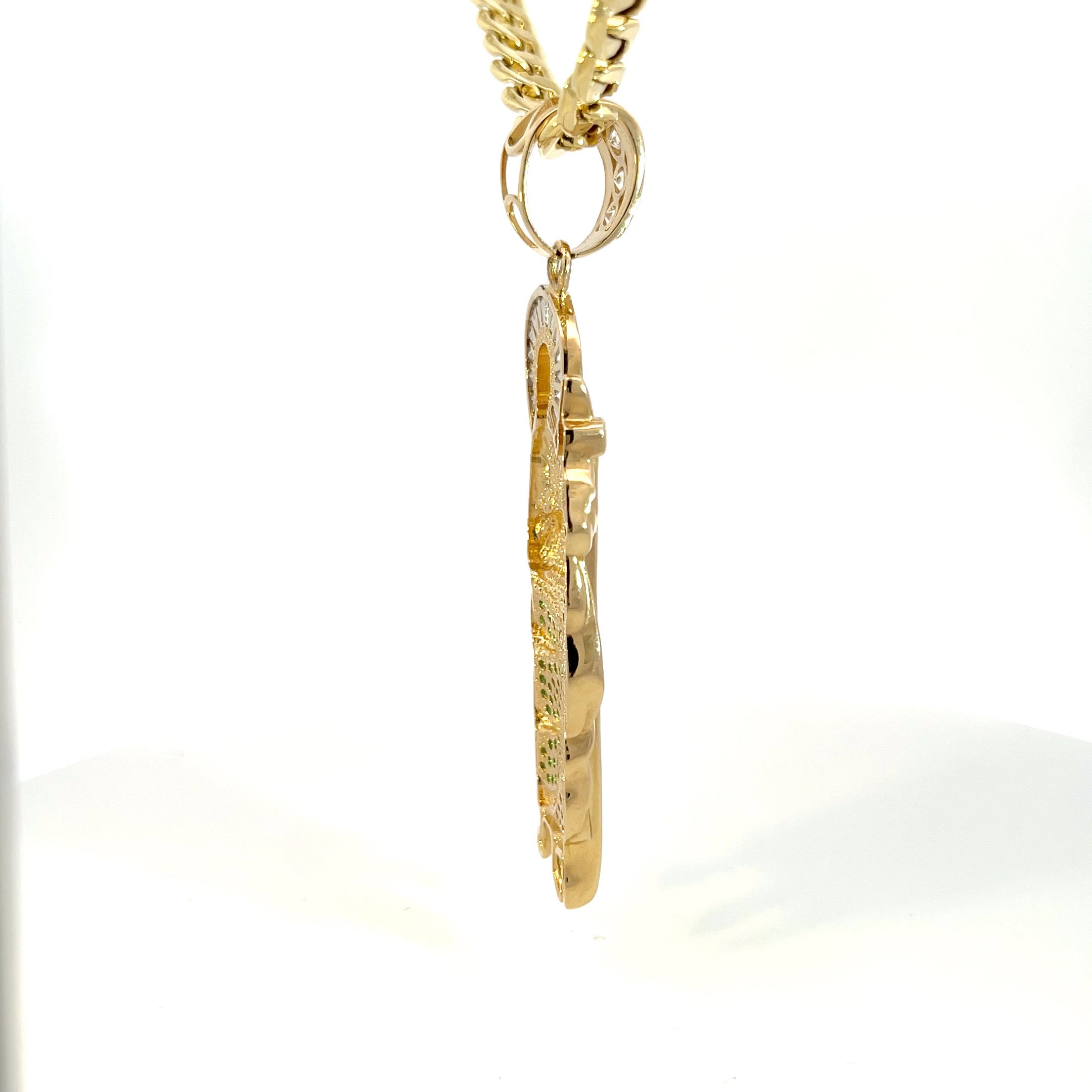 14kt San Judas Pendant with Green Stones